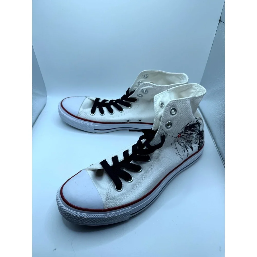Converse Chuck Taylor All Star Hi M7650 White Globe Print Mens 8.5 Womens 10.5